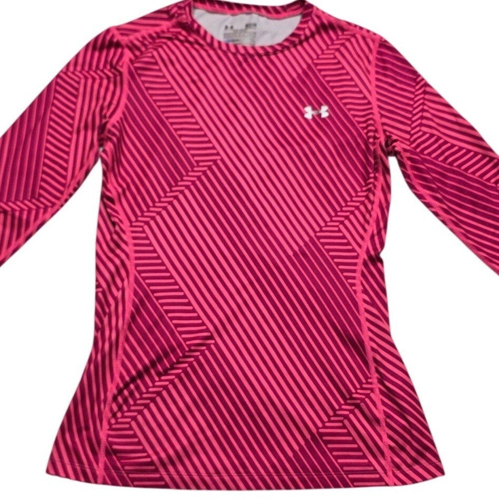 Under Armour ColdGear Fitted Base Layer Pink Geometric Stripe Top Womens Medium